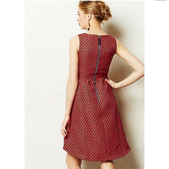 Anthropologie Lili Wang Red Geo Jacquard dress, size 0 - Picture 3 of 11